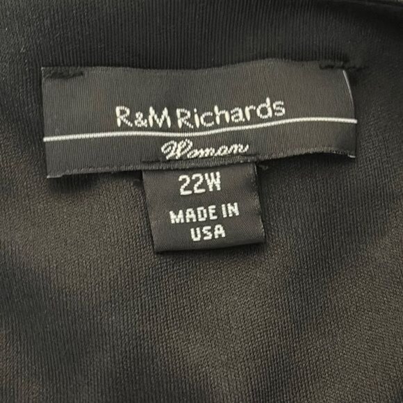 R&M Richards Dress Black Midi Sash Wrap Waist Front Tie 3/4 Sleeves Size 22W - Picture 6 of 7